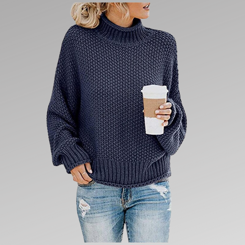 Street-Wave Chunky Knit Pullover With High Collar Warm Acrylic For Women Cozy Casual Essential