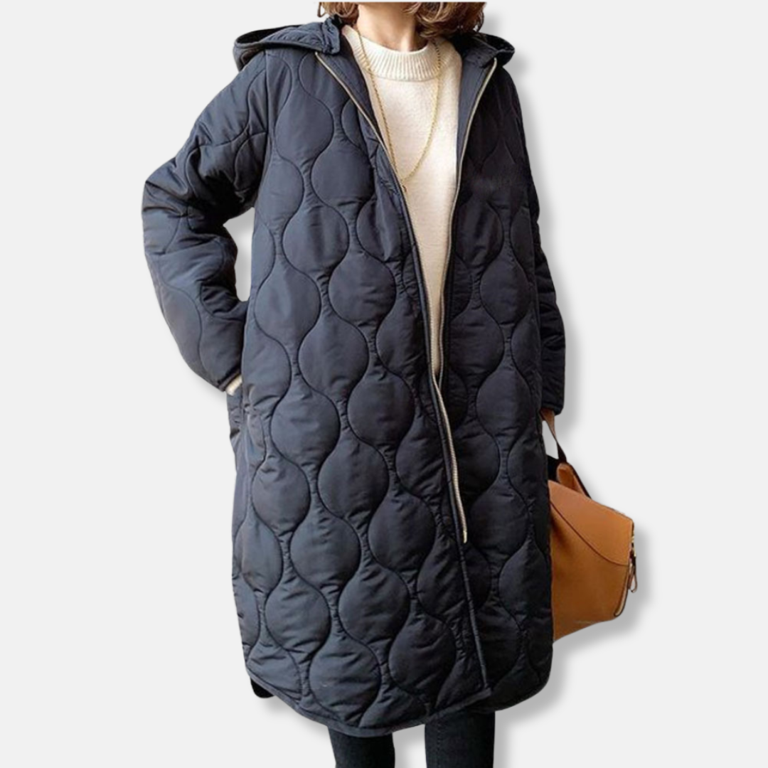 Street Wave Women Quilted Hooded Jacket Zip Closure Warm
