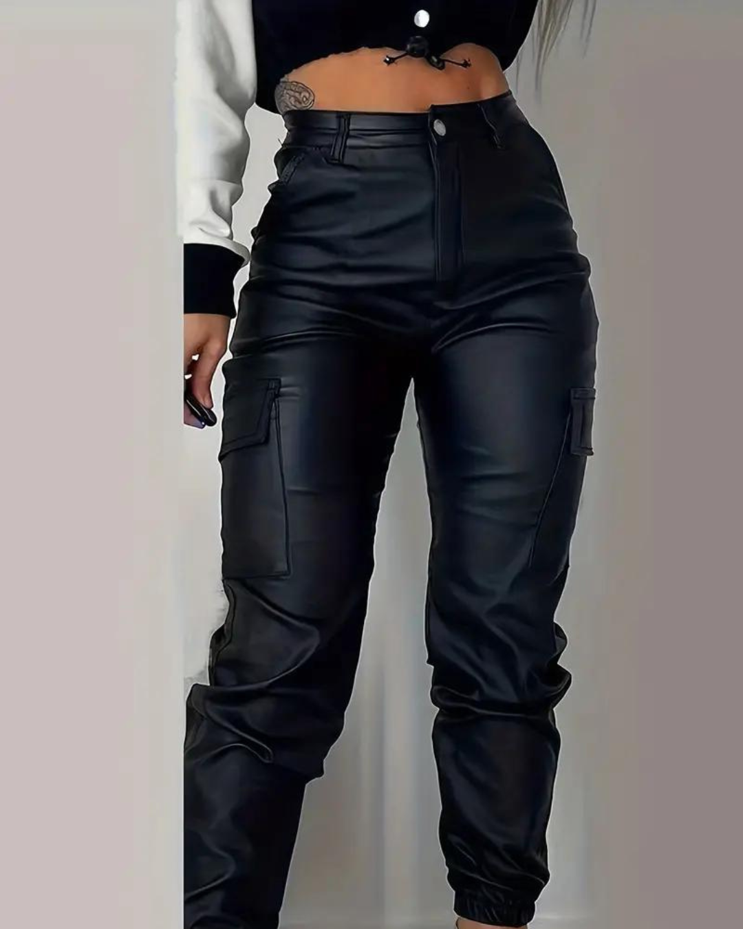 Leather Cargo Pants Street-wave Modern Durable Leather Cargo With Handy Pockets For Urban Men