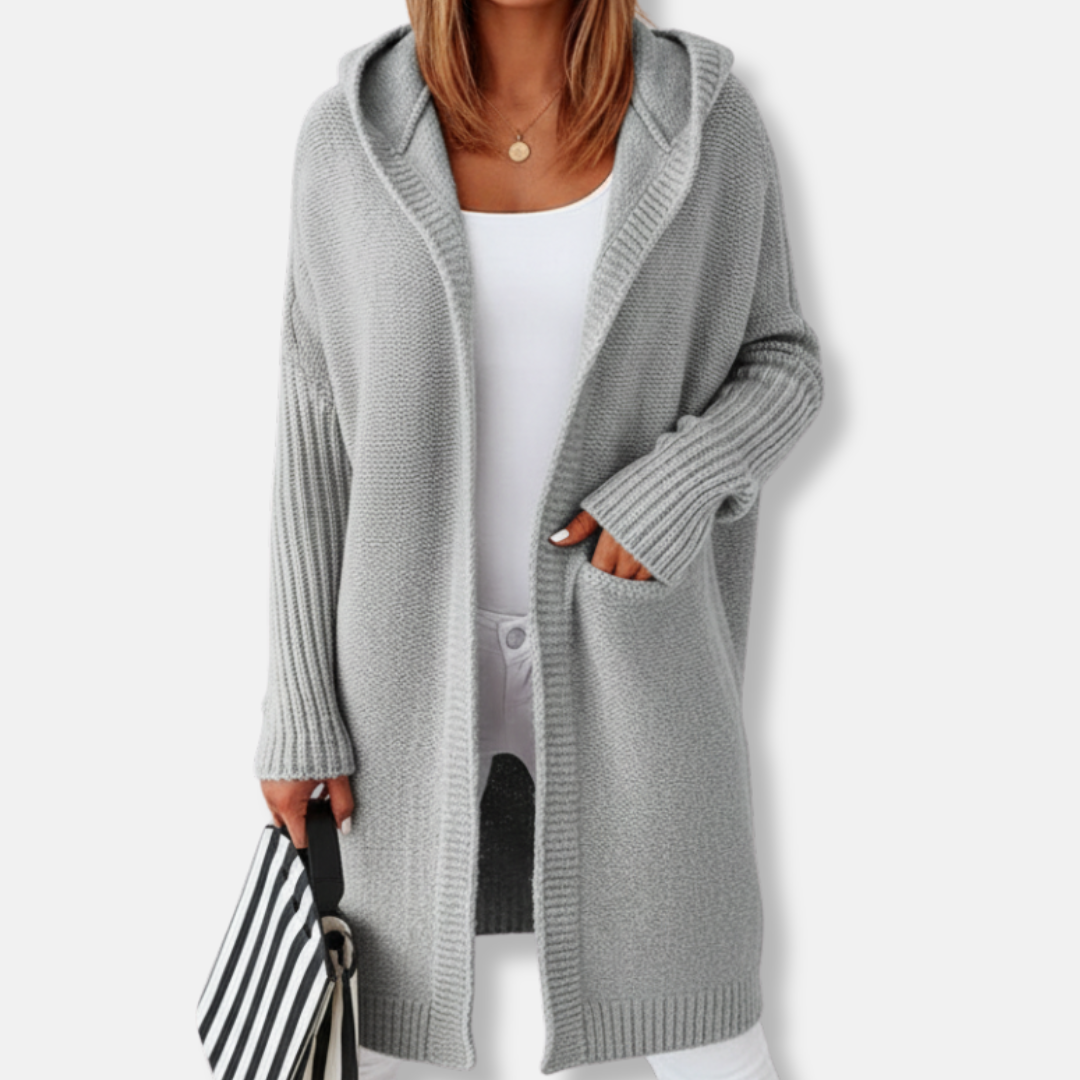 NordiskFlair Women Hooded Cardigan Oversized Knit Wool Blend Knee Length Cozy