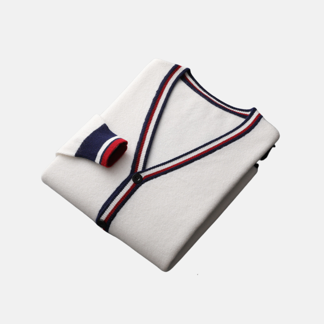 Street-Wave Mens Fine Gauge V Neck Cardigan Striped Trim