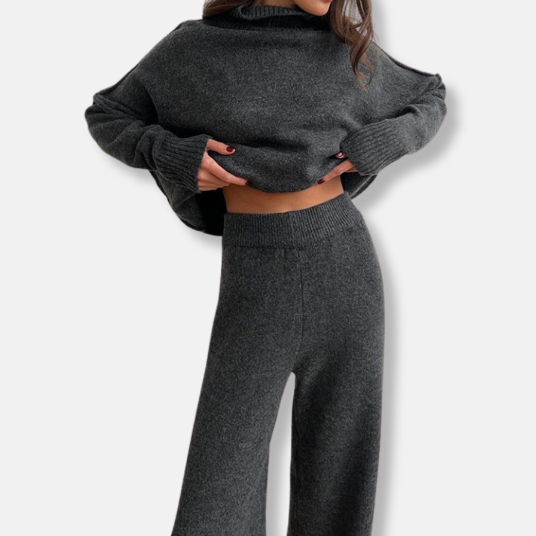 Street-Wave Women Chunky Knit Set Oversized Turtleneck