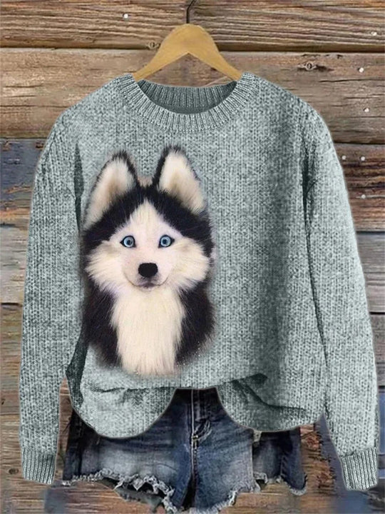Streetwave Nirina Women's Knit Top With Adorable Dog Print For Everyday Comfort And Spring Style