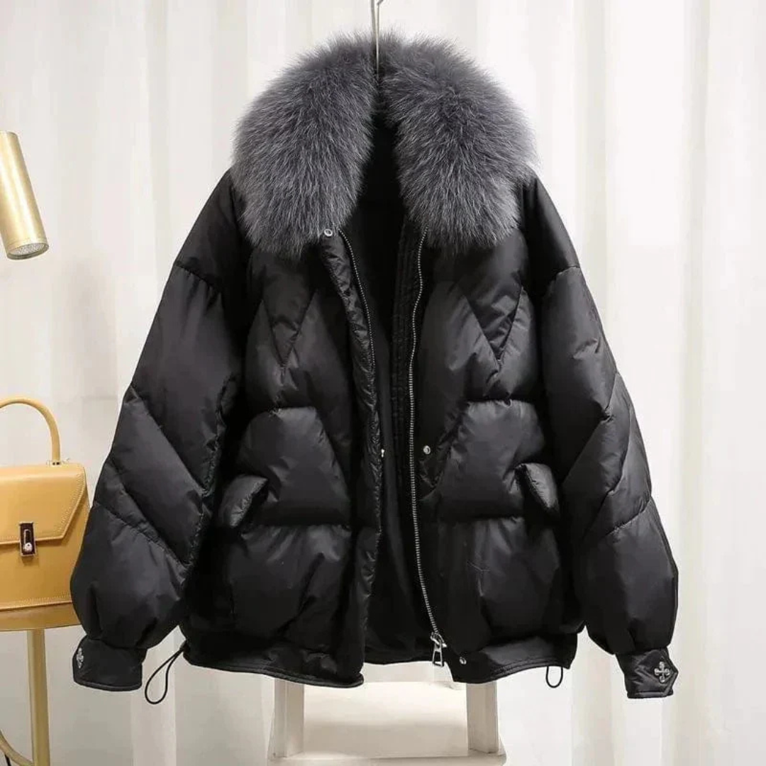 Street-Wave Women's Puffer Jacket With Lux Fur Collar For Winter Warmth And Sophistication