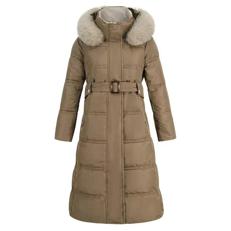 Street-wave Snowly Women Winter Coat With Fur Collar Belted Silhouette For Warmth