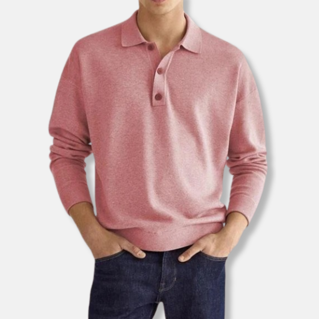 Street Wave Mens Cotton Blend Polo Collar Sweater Long Sleeve Relaxed Fit