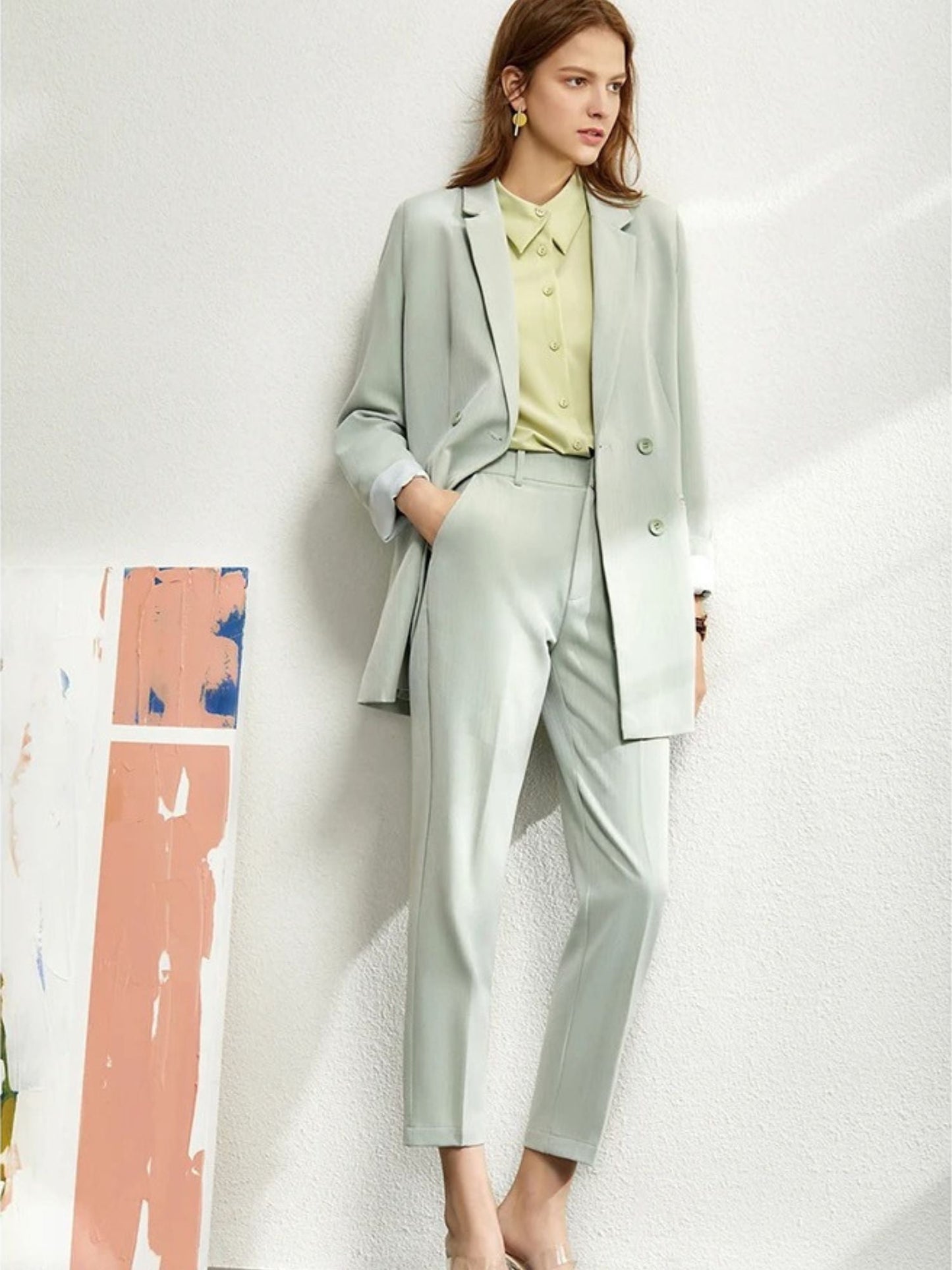 Streetwave Blazer and Ankle Length Trousers Set for Women Versatile Chic Office Suit
