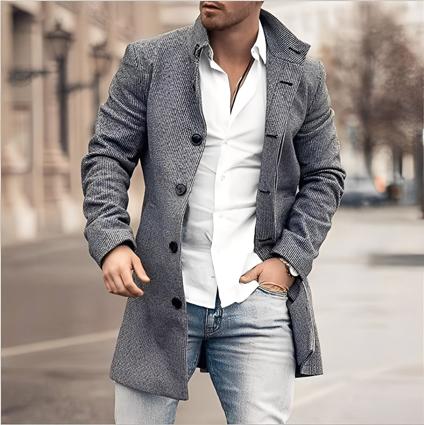 Street-wave Mens Long Tweed Coat Timeless Style Warm Comfort For Modern Gentlemen