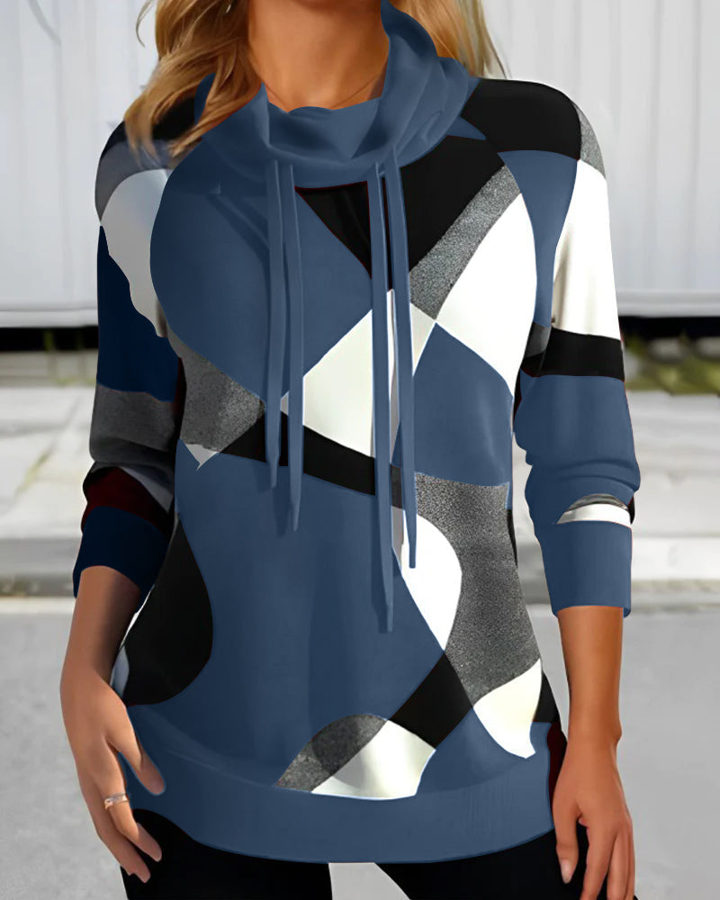 Street Wave Color Block Hoodie For Women Cozy Everyday Casual Wear With Modern Geometric Print