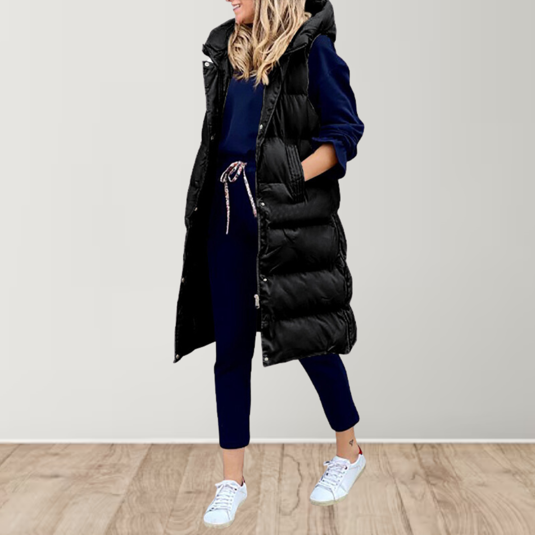 Street-wave Long Puffer Vest For Women Warm Insulated Polyester Sleeveless Stylish Coat Lightweight