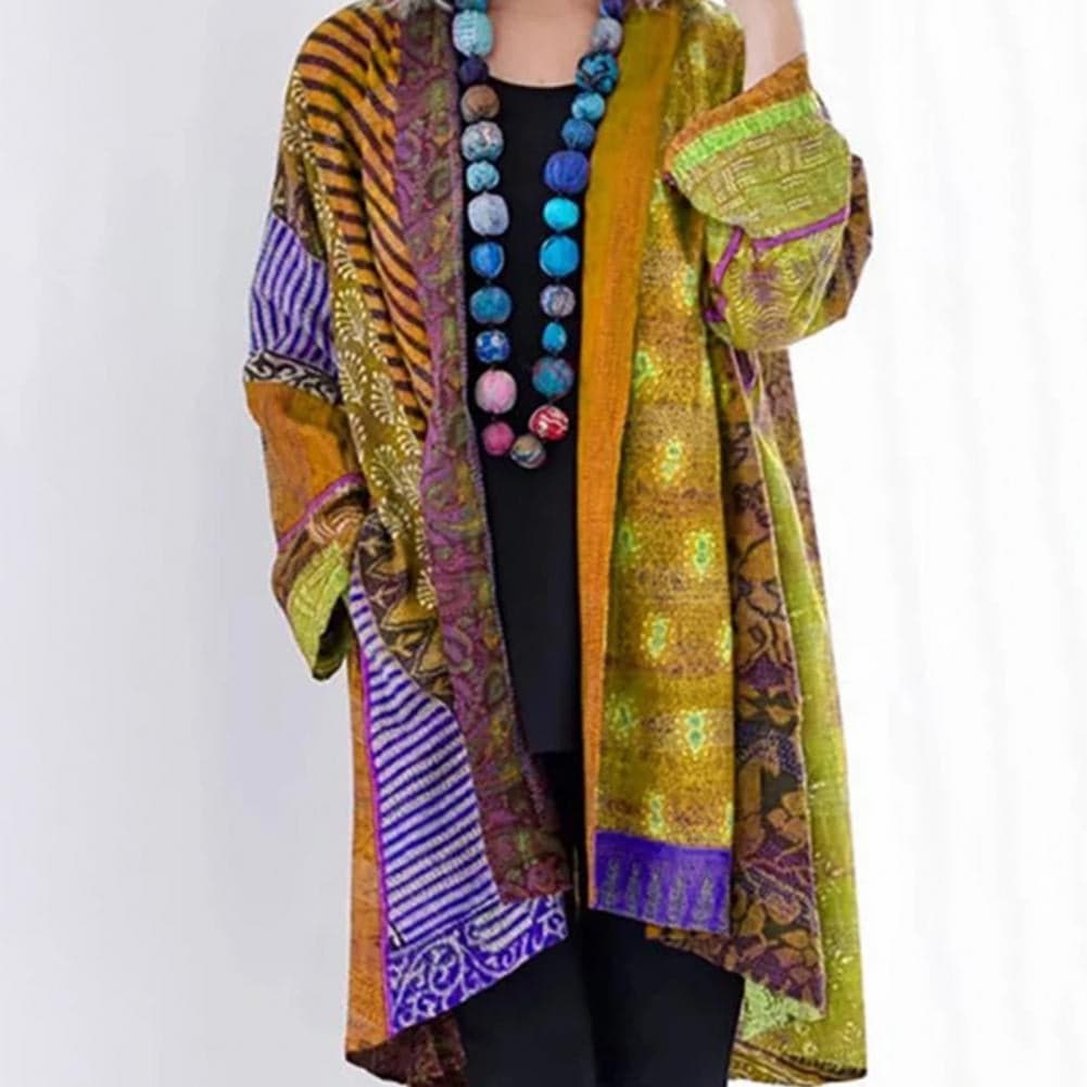 Street-wave Bohemian Patchwork Kimono Jacket For Women Lightweight Airy Open Front Layering