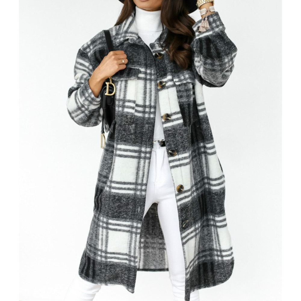 Street Wave Long Plaid Trench Coat For Women Warm Cozy Elegant Outerwear Versatile Everyday Essential
