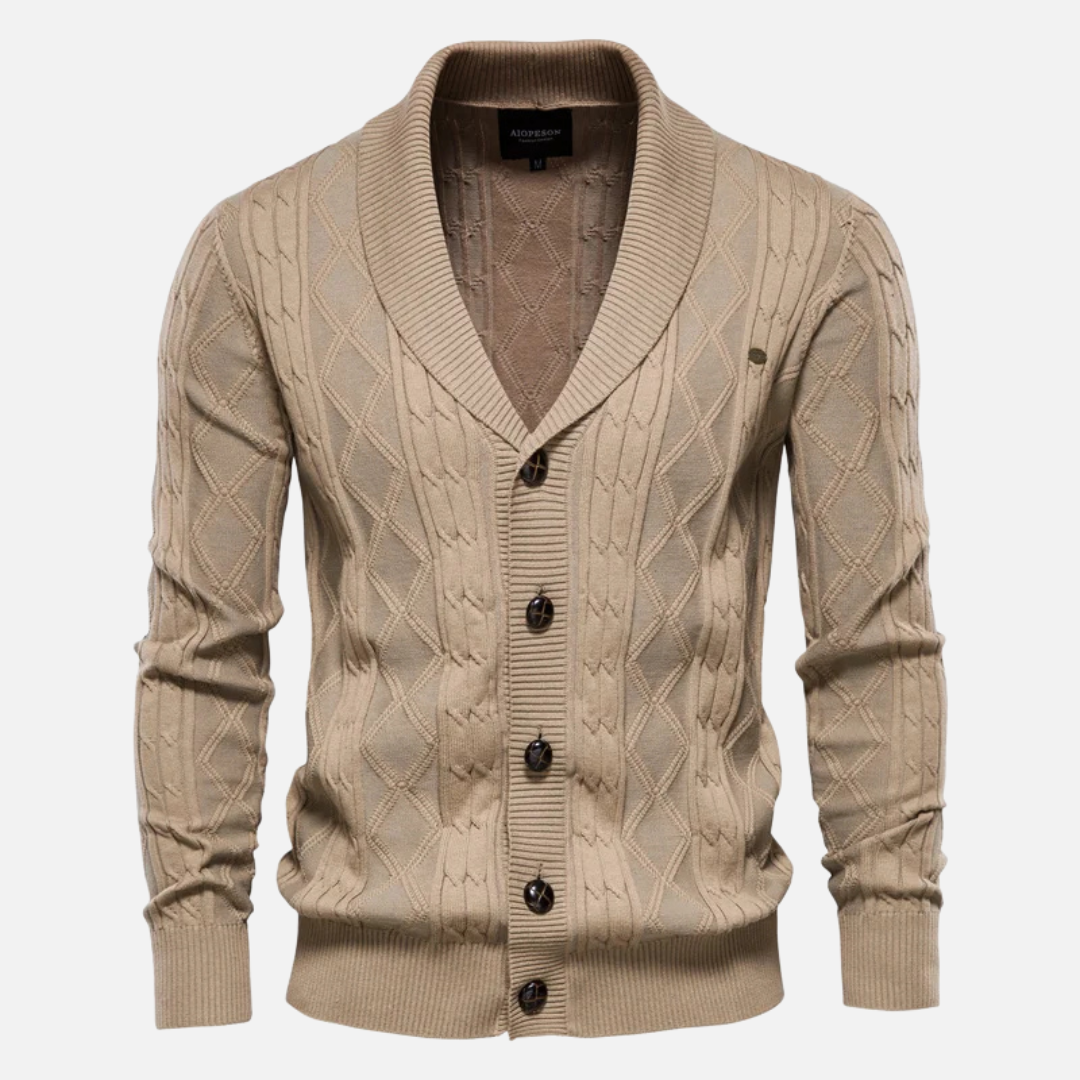 Street-Wave James Argyle Knit Cardigan For Men With Shawl Collar Cotton Blend