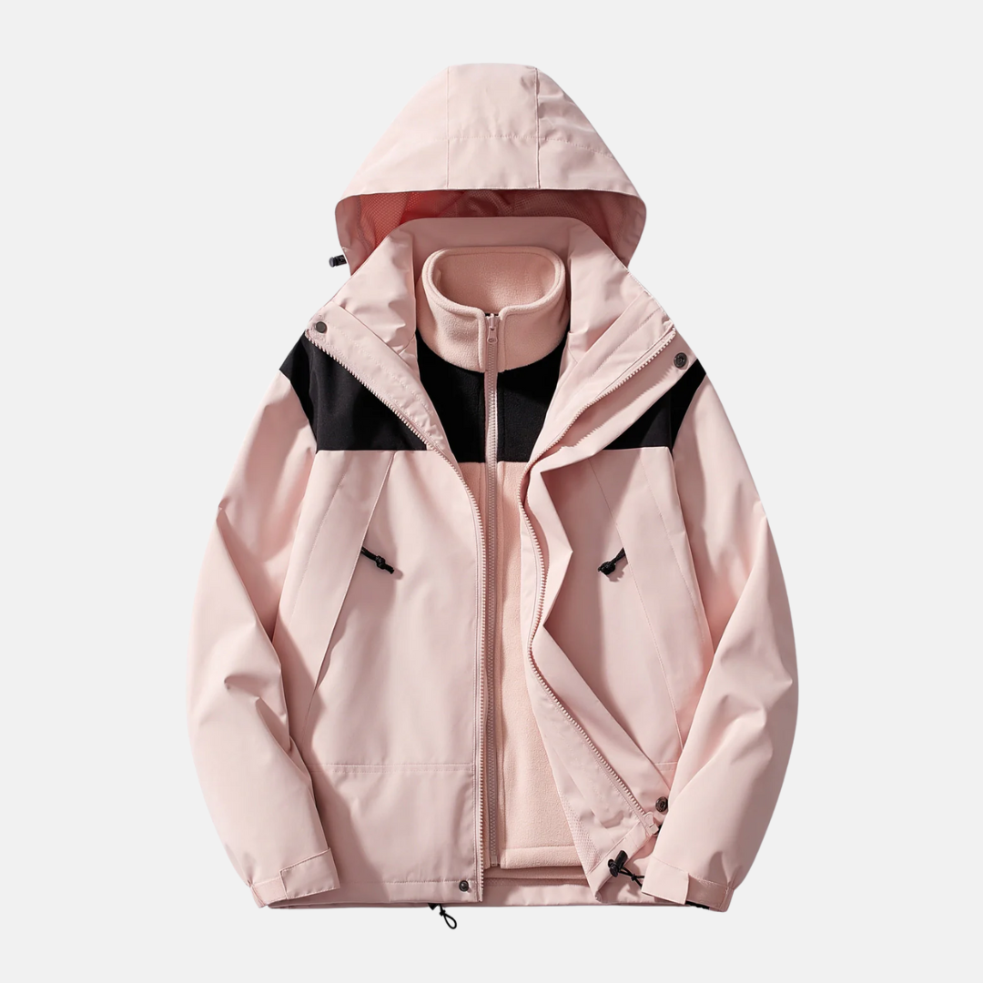 Mens Three In One Jacket Water Resistant Shell Detachable Fleece Windproof Hood All Weather Outerwear