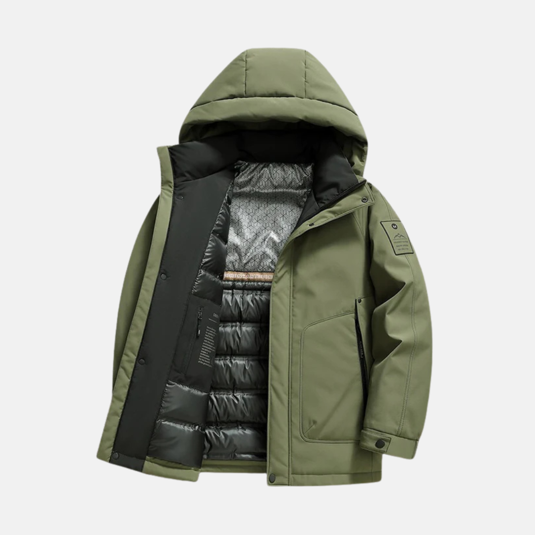 Street Wave Mens Hooded Stand Collar Hip Length Coat Winter Warmth