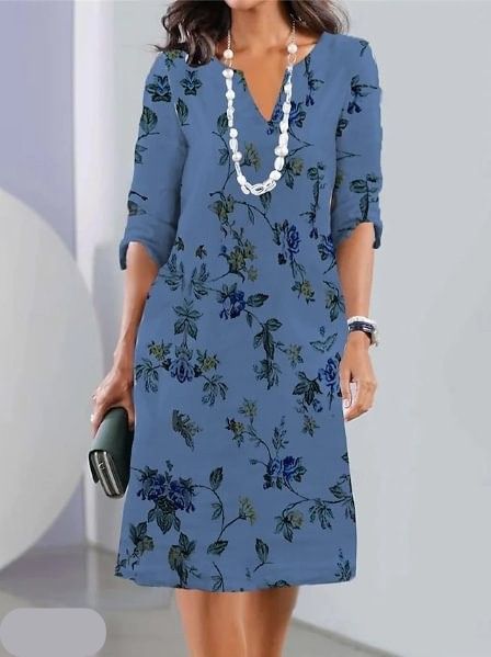 Women's Double Tunic Dress with Floral Print and Versatile Style