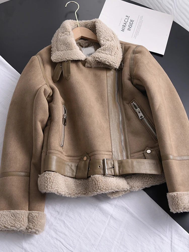 Street-Wave Faux Suede Winter Jacket With Warm Shearling Lining For Fashionable Women City Style