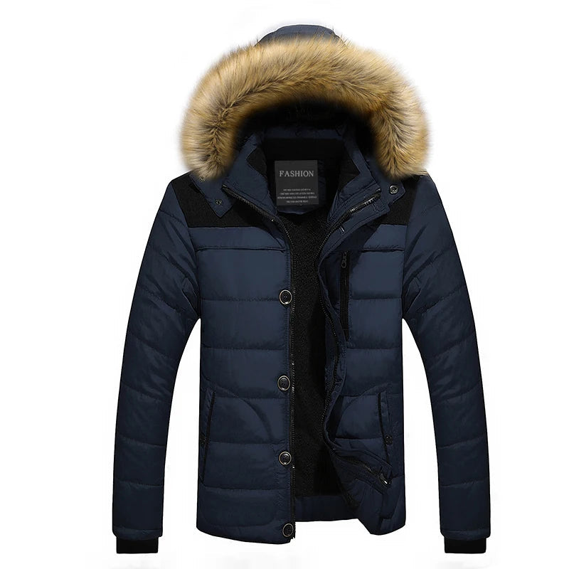 Street Wave Down Jacket For Men Khaki Hooded With Fur Trim Warm Puffer Coat Winter Ready