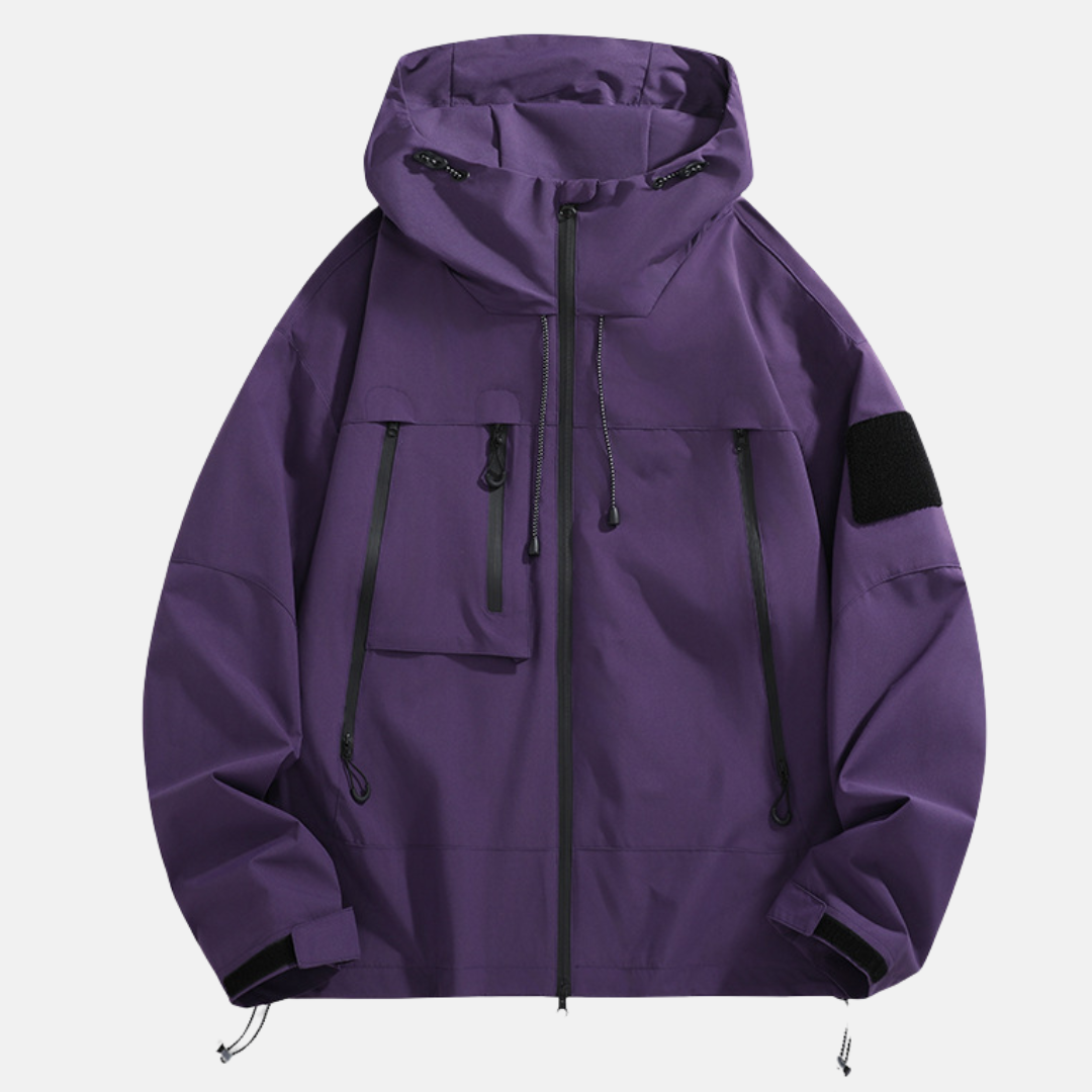 Men's Waterproof Jacket With Relaxed Fit And Adjustable Hood Utility Pockets Outdoor Weather Gear
