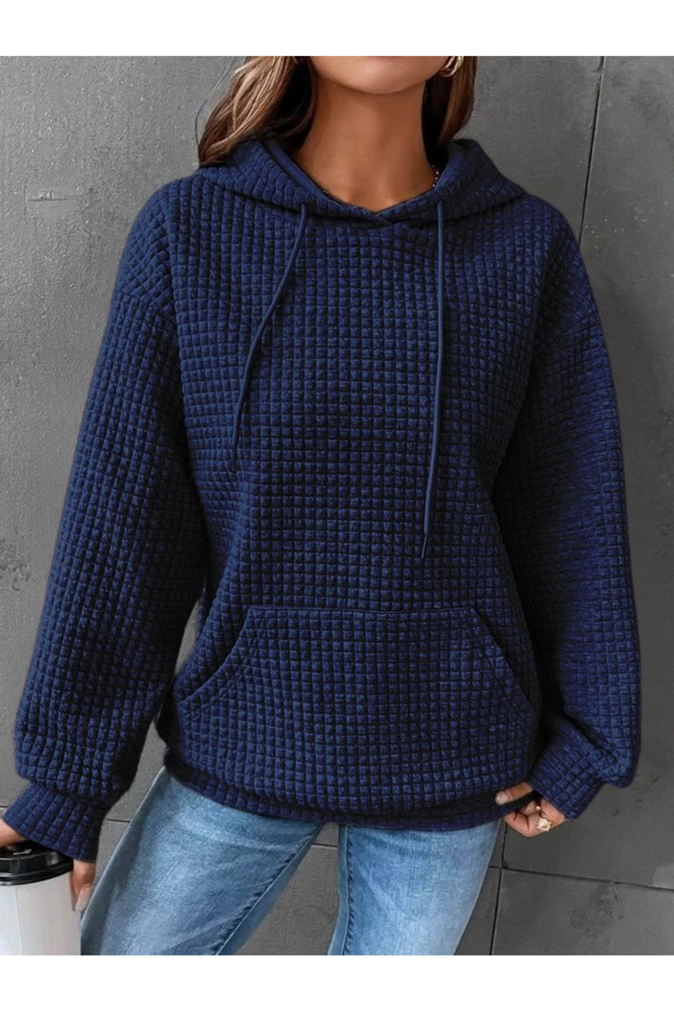 Street-wave Women's Pullover Hoodie - Cozy Waffle Knit Warmth, Everyday Comfort, Stylish Winter Essential