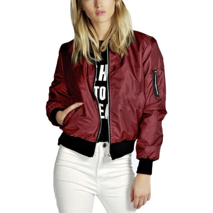 Avelena Women Bomber Jacket Timeless Style Zip Front Ribbed Cuffs Versatile Fashion
