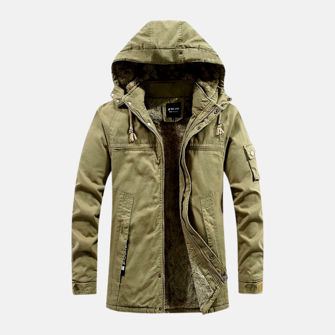Street-Wave Mens Mid Length Slim Fit Jacket With Heavy Lined Hooded And Utility Pockets Cotton Blend