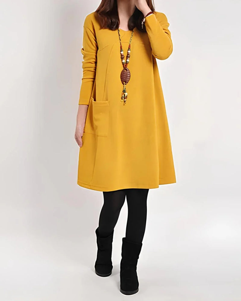 Street-Wave Casual Dress With Pockets For Women Knee-Length Cozy Winter Ready Flattering Silhouette