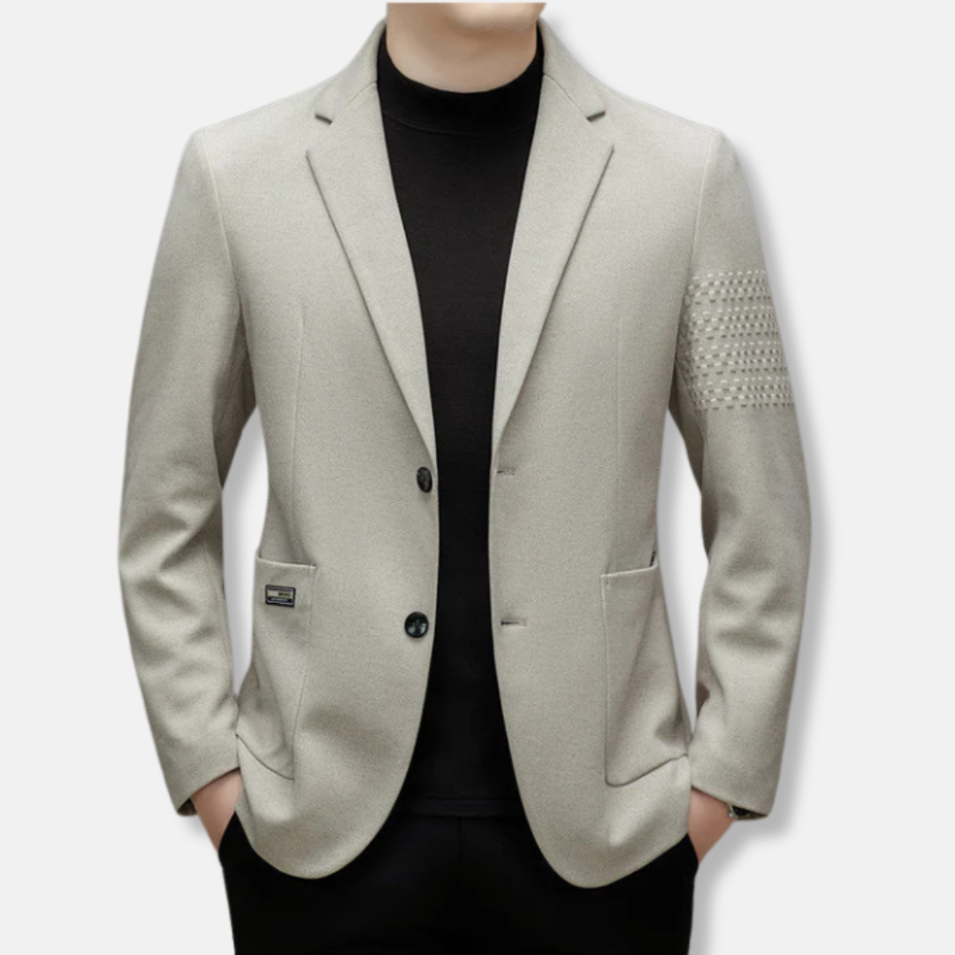 Nordisk Flair Mens Slim Fit Wool Blend Two Button Blazer With Embroidered Sleeve