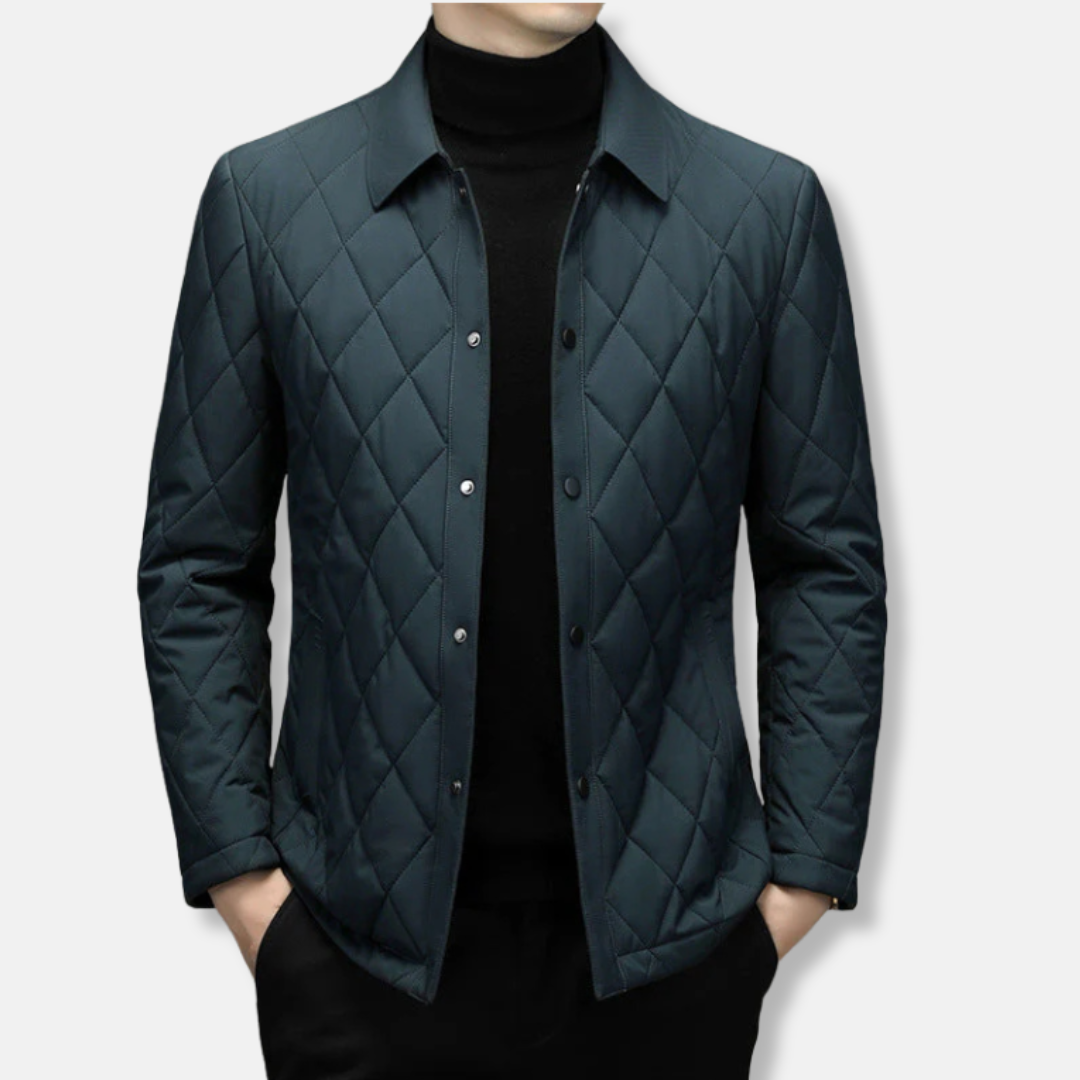 Street Wave Mens Quilted Jacket Diamond Pattern Warmth Hip Length Snap Button
