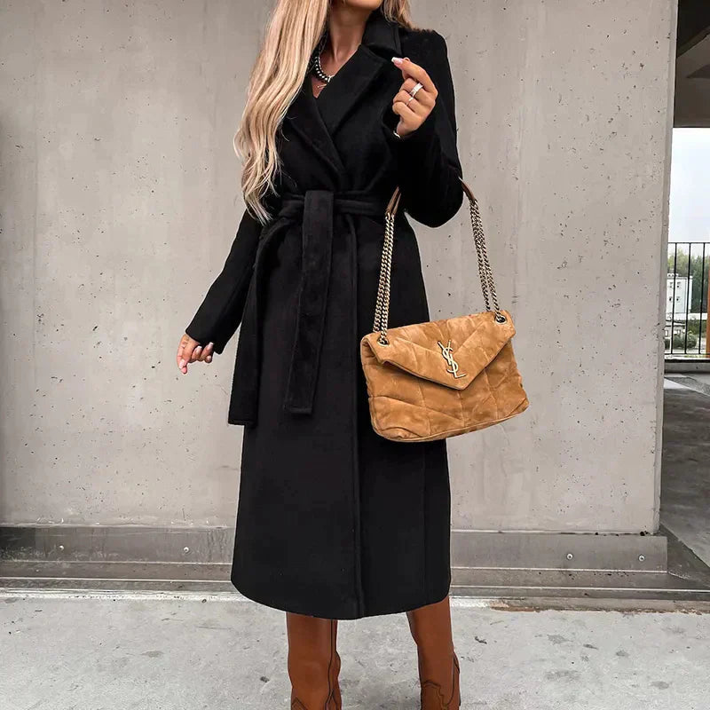 Street-Wave Long Wool Coat For Women Belted Winter Elegance Versatile Must-Have Essential