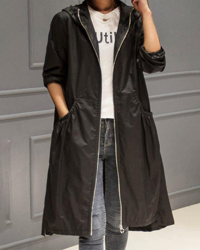 Street-Wave Korean Style Hooded Jacket For Women With Front Pockets And Zipper Everyday Streetwear