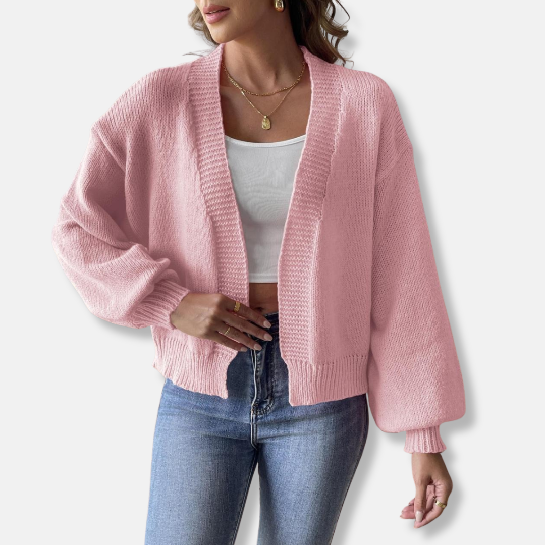 Street Wave Women Cardigan Knit Cropped Lantern Sleeves