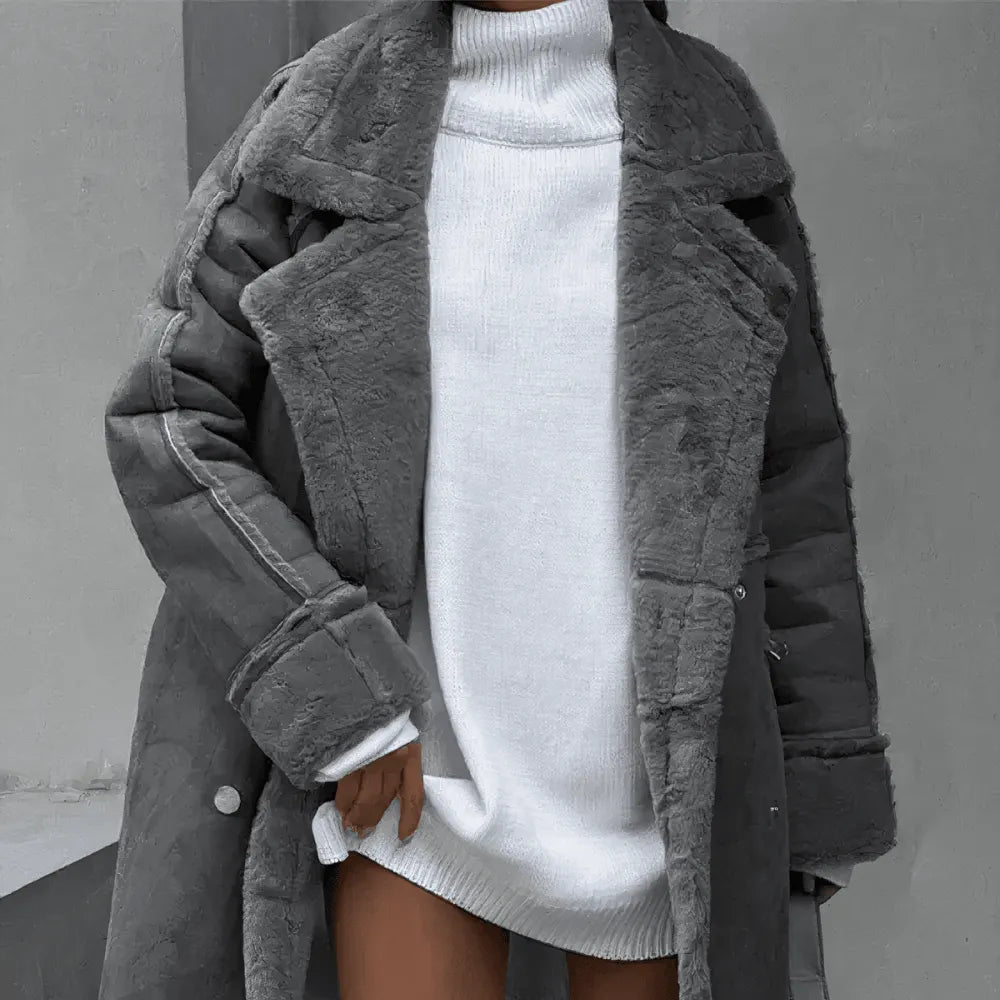 Street Wave Womens Shearling Lined Coat Chic Warmth For Cold Winter Weather With Cozy Comfort