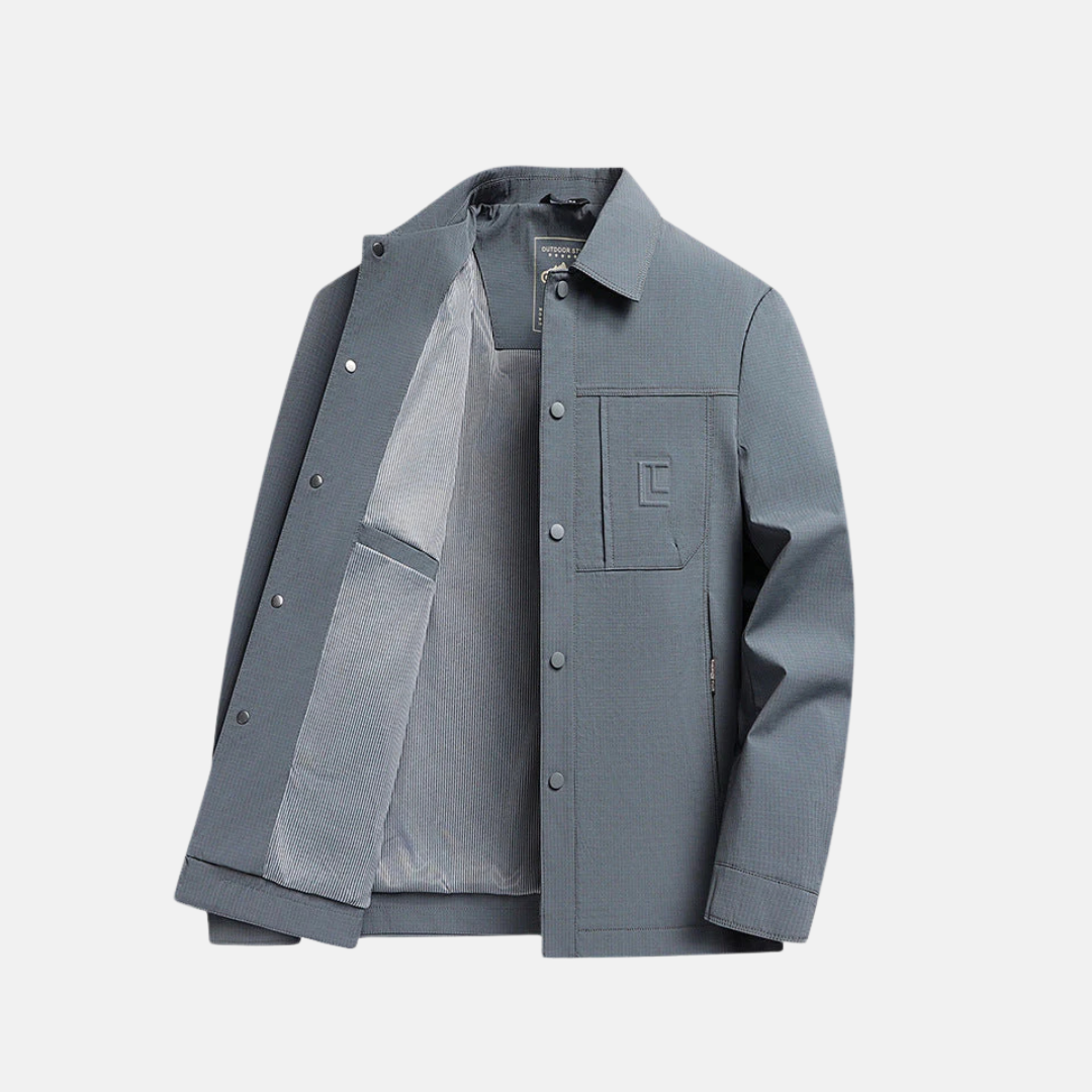 Men's Regular Fit Classic Woven Jacket With Point Collar Button Front Patch Pockets