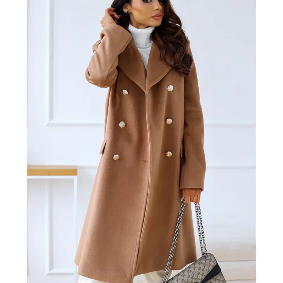 Street-Wave Wool Blend Long Coat For Women Tailored Fit Double Breasted With Wide Lapels Cozy Chic