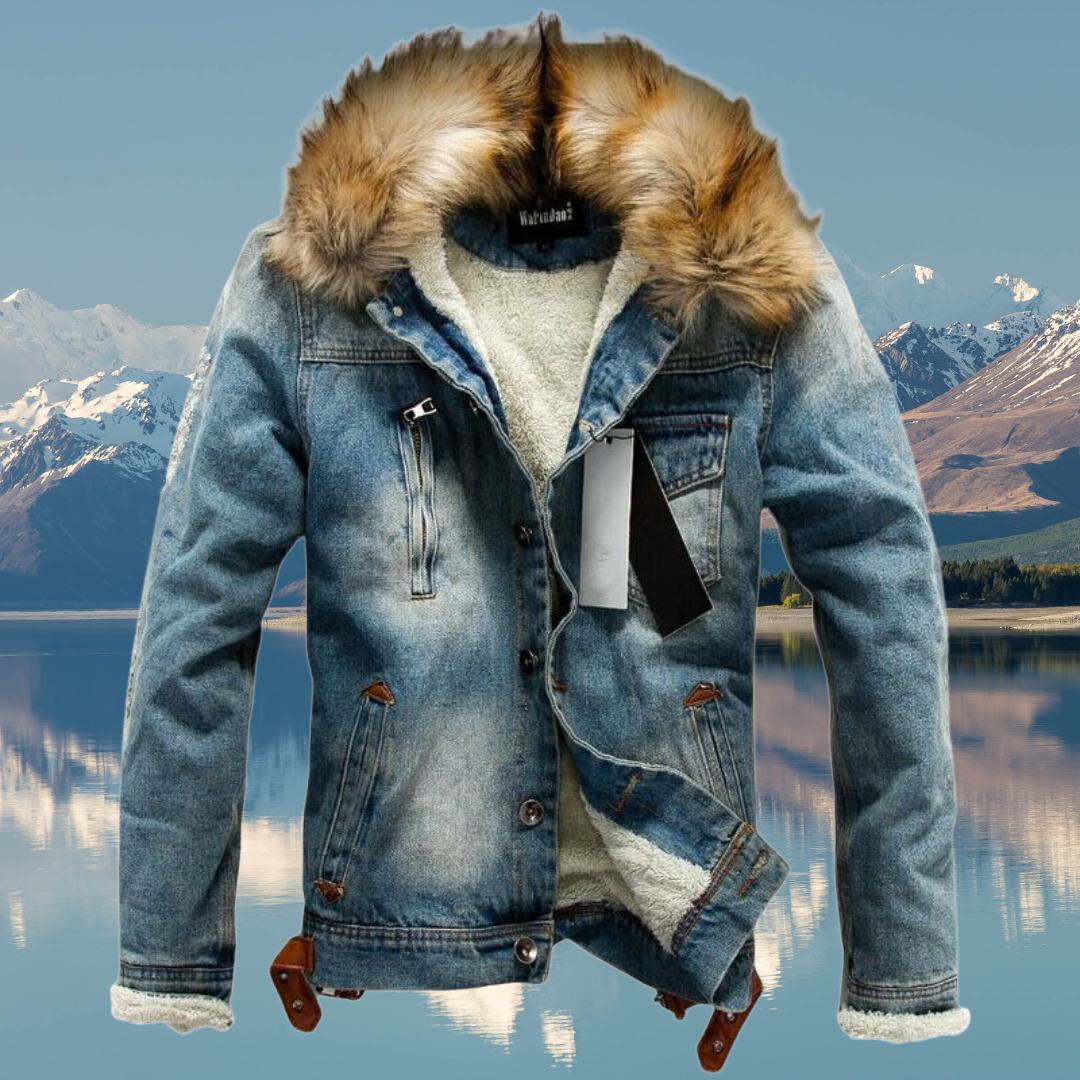 Street-wave Thick Denim Jacket With Faux Fur Collar And Warm Inner Padding For Winter Streetwear Enthusiasts