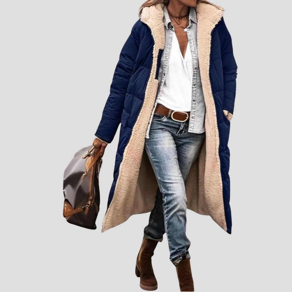 Street-wave Reversible Long Winter Coat With Hood And Teddy Lining For Women Cozy Warmth And Versatility