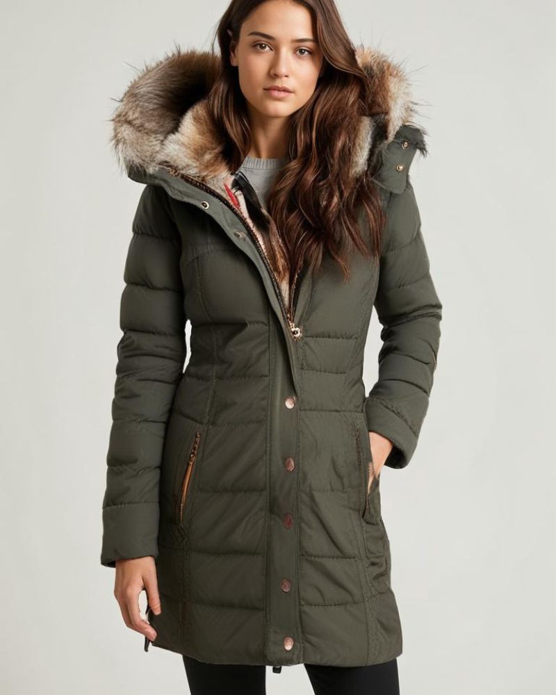 Street-wave Womens Fur-Lined Padded Parka With Hood Winter Warmth And Street Style