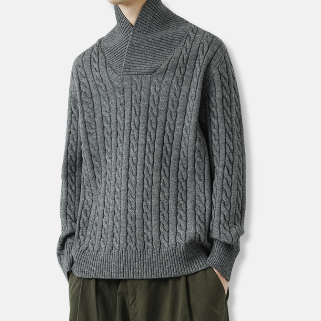 Men's Cable Knit Shawl Collar Sweater In Knit Blend Relaxed Fit By Street-Wave Fall Winter Collection