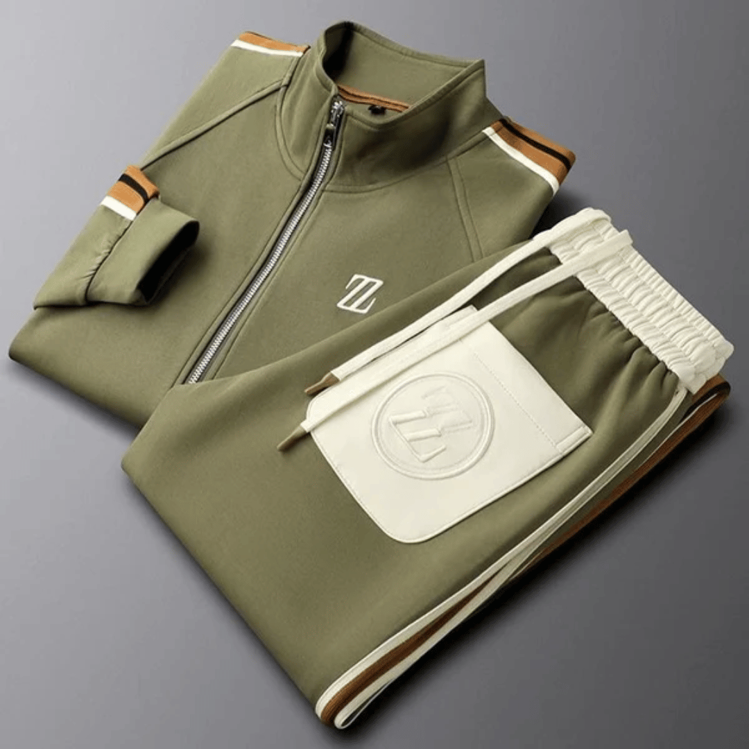 Street-Wave Men's Tracksuit Set Zip Up Jacket With High Collar And Tapered Pants With Side Pockets