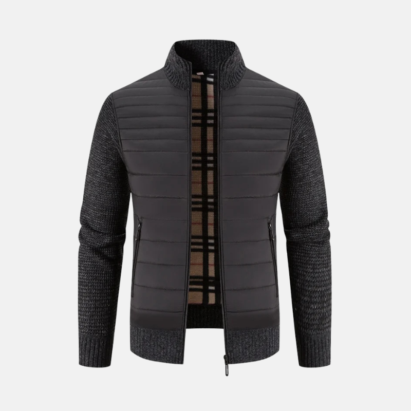Street-Wave Men's Hybrid Padded Jacket With Ribbed Knit Sleeves For Cold Weather Slim Fit Hip Length