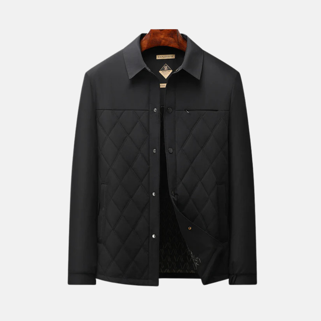 Men's Padded Jacket With Quilted Texture Regular Fit Shirt Collar Button Front Navy