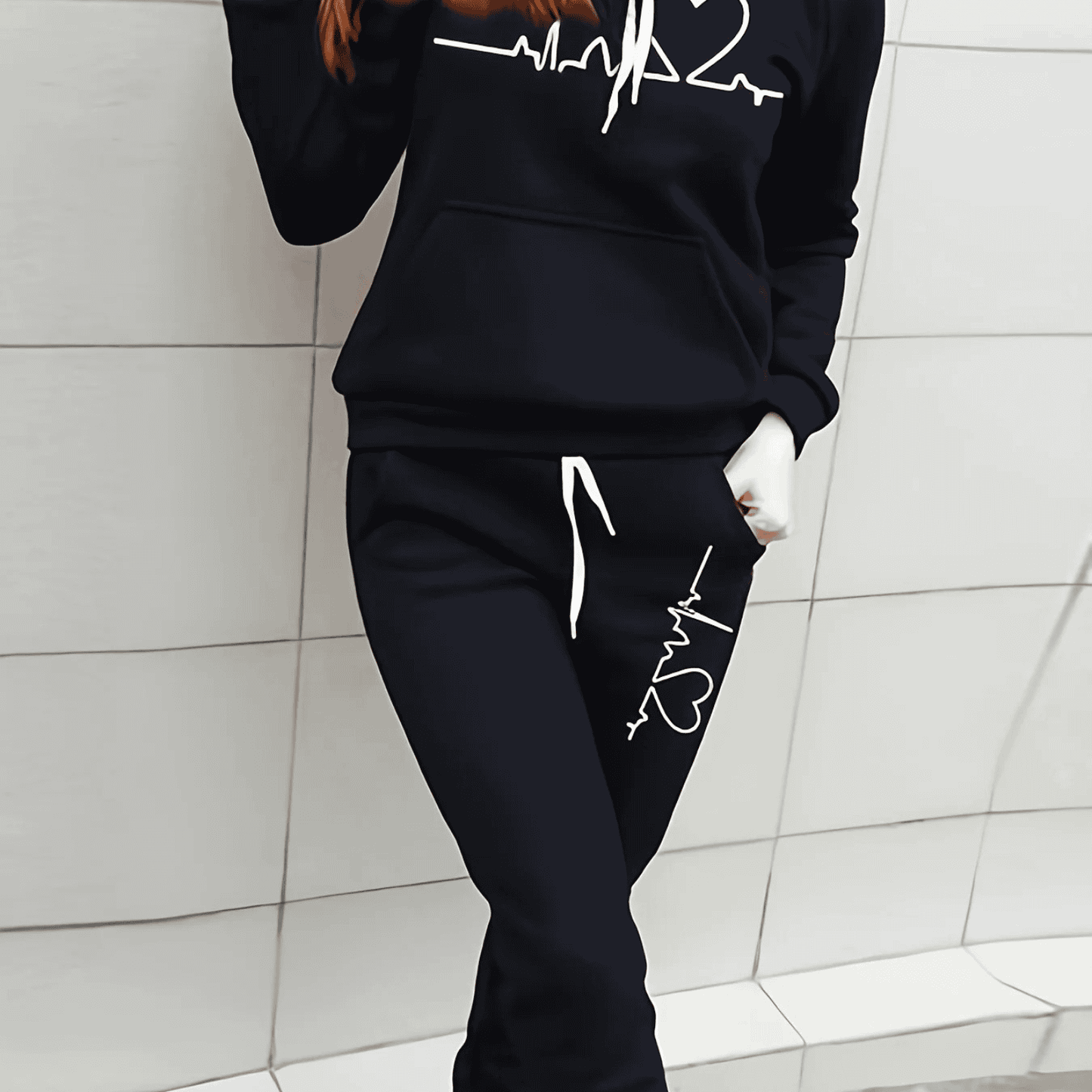 Isabella Cozy Heart Print Sweat Set For Women Street Wave
