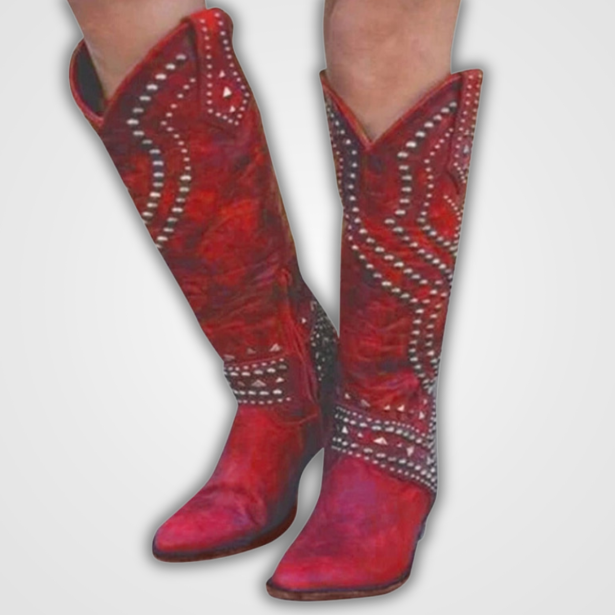 Street Wave Studded Knee High Boots for Women Stylish Slip On Western Style With Block Heel