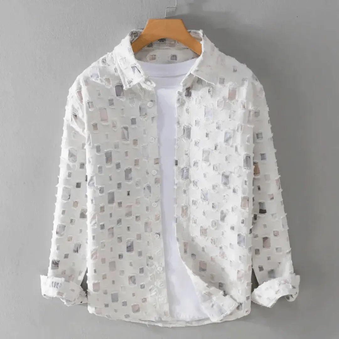 Alessandro Patchwork Frayed Denim Shirt For Modern Casual Wear Edition By Street-Wave