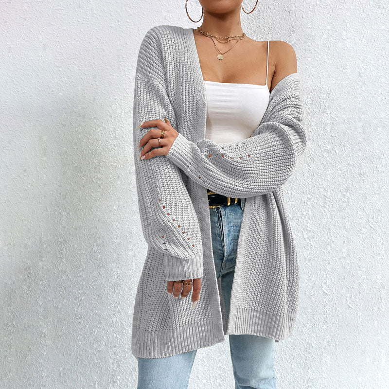 Street-wave Solid Color Cardigan For Women With Pockets Cozy Cotton-Acrylic Knitwear
