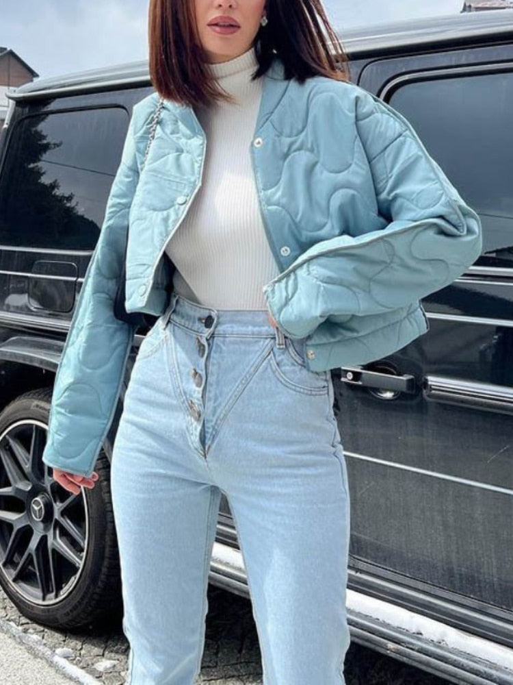 Street-wave Womens Cropped Puffer Jacket Cozy Casual Warmth Lightweight Quilted Style For Women