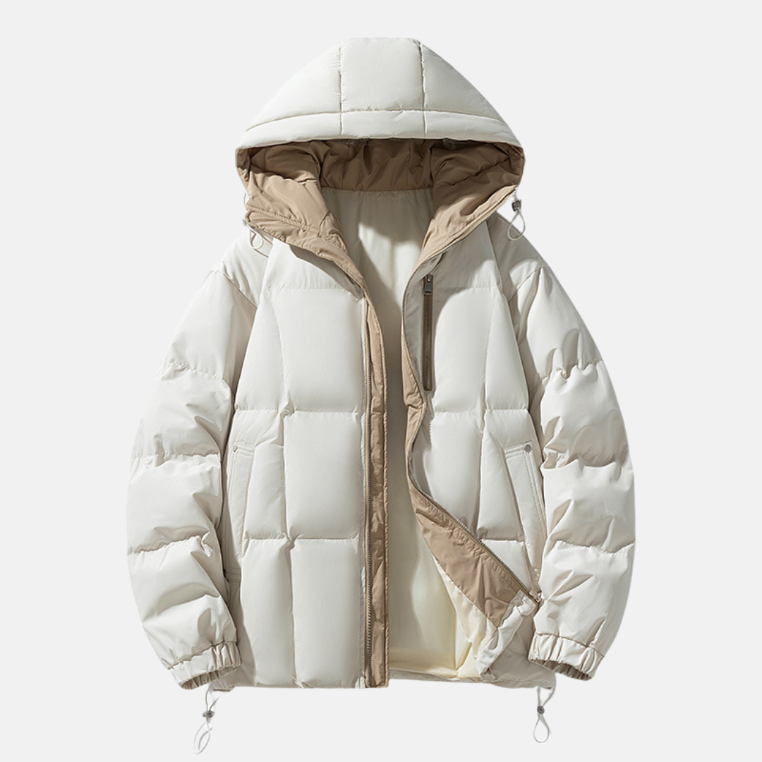 Men's Puffer Jacket Hooded Oversized Fit Quilted Insulation Zip Closure Winter Coat