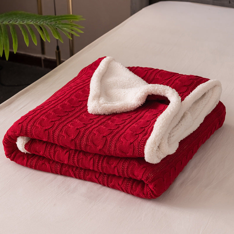 Cozy Cable Knit Sherpa Throw Blanket