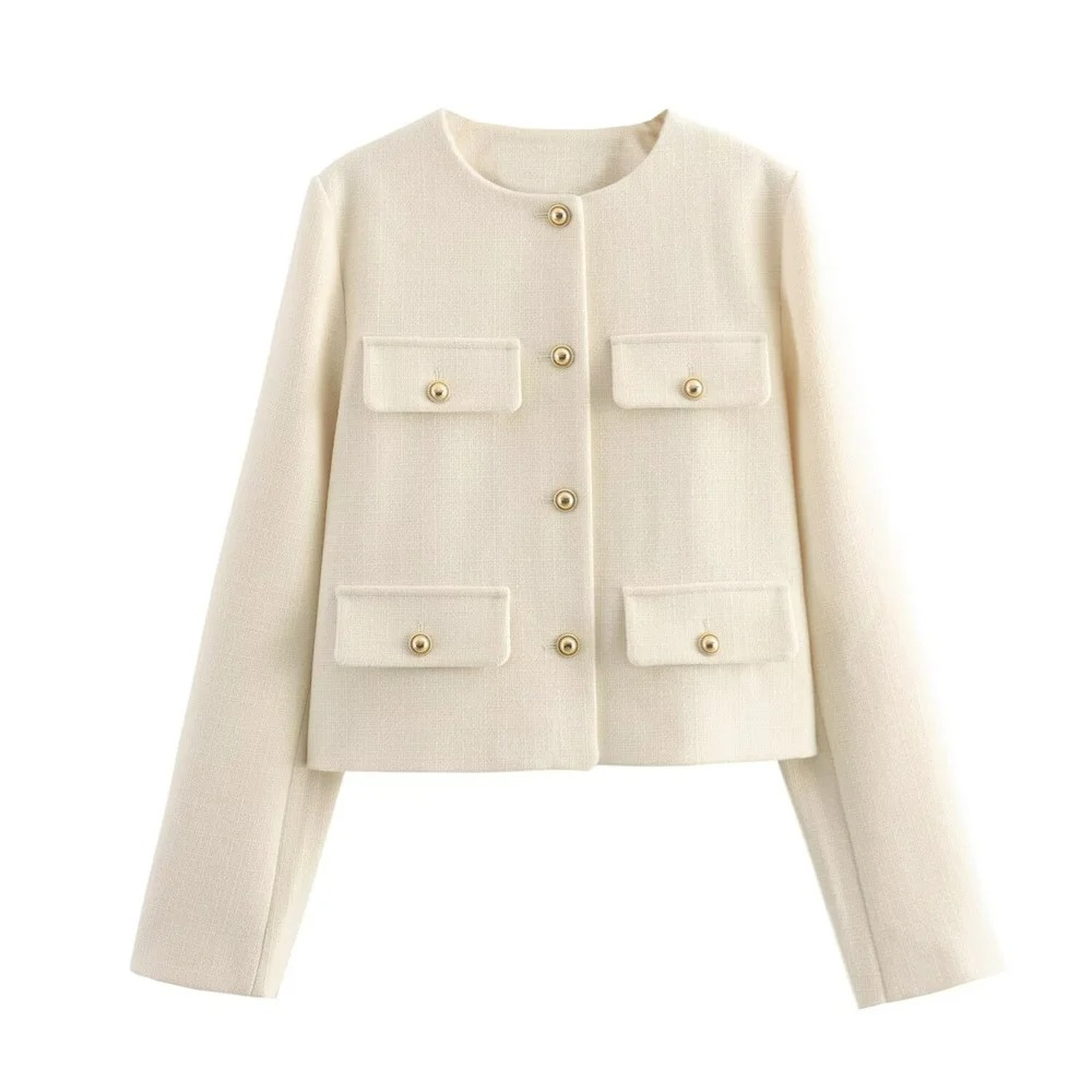 Street-wave Cropped Jacket For Women, Elegant Chic Blazer With Pockets, Modern Wardrobe Essential